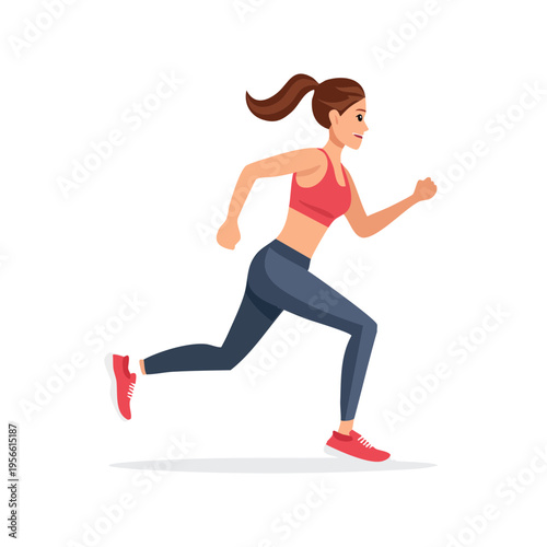 Active Woman Running in Athletic Wear, Full Body Motion Illustration