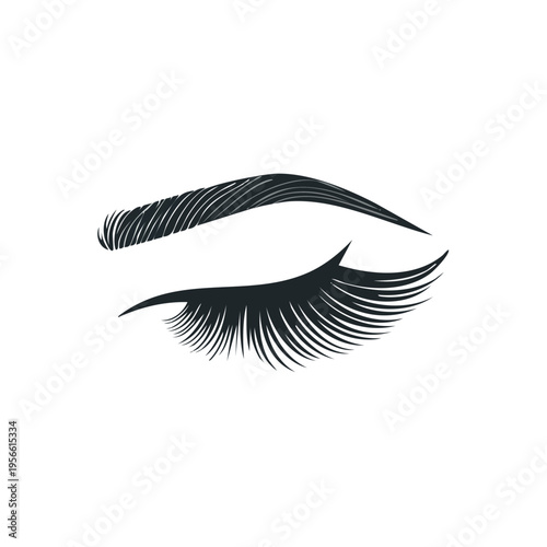 Stylized human eye with dark eyebrow and long eyelashes graphic
