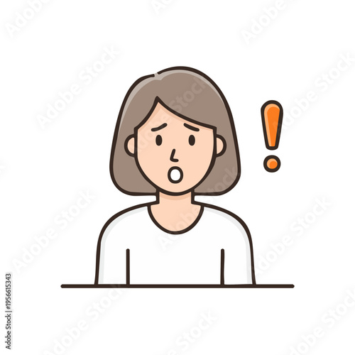 Surprised woman with an exclamation mark symbol showing shock and realization