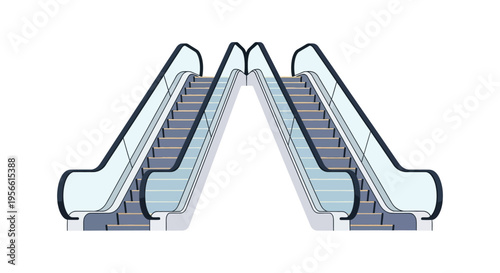 Two escalators facing each other are depicted in a minimalist illustrative style creating a striking silhouette high quality professional detailed modern