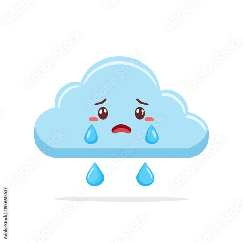 Sad cartoon cloud crying rain drops expressing sorrow and despair