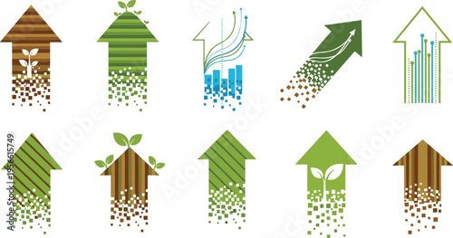 Eco friendly growth and development icons