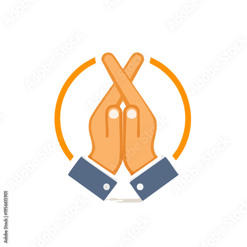 Two hands with crossed fingers inside a circle symbolizing luck hope or superstition