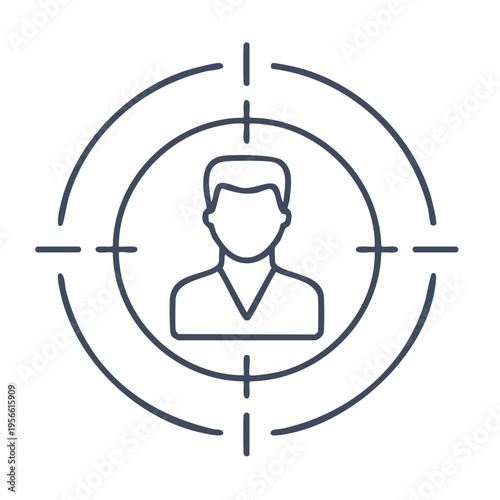 Targeted individual icon represents customer focus analytics and marketing strategy