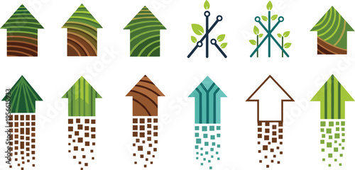 Eco friendly growth and development icons