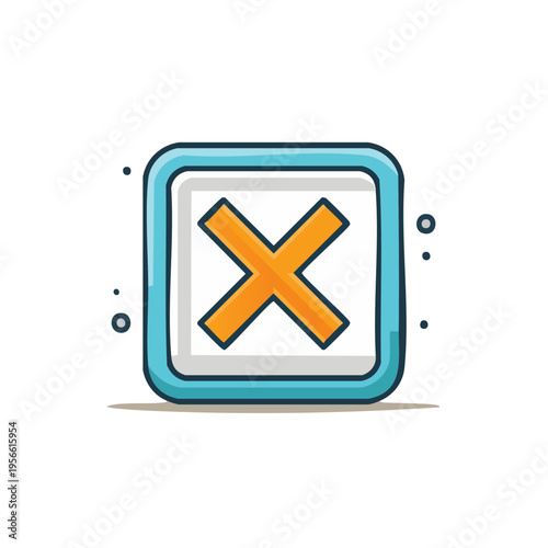 Hand drawn cartoon cross mark in a rounded square with a teal border and white fill