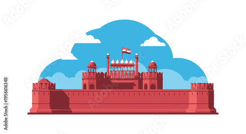 A vibrant illustration of red fort in delhi india with a flag presented as a striking silhouette high quality professional detailed