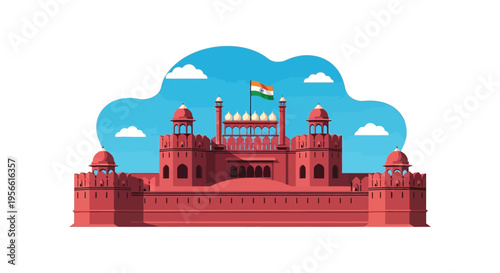 An illustrative depiction of red fort in delhi india featuring a simplified flat design silhouette high quality professional detailed modern elegant