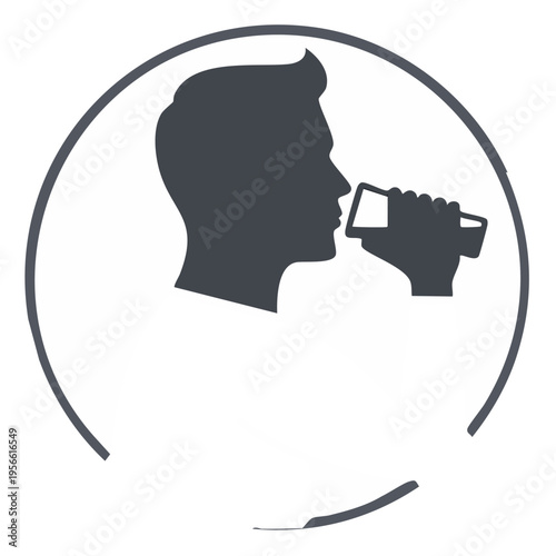 Silhouette of a man drinking from a can in a circular icon