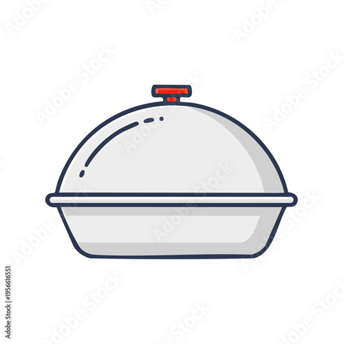 Cloche serving dish with red handle, a simple culinary icon for food presentation and service