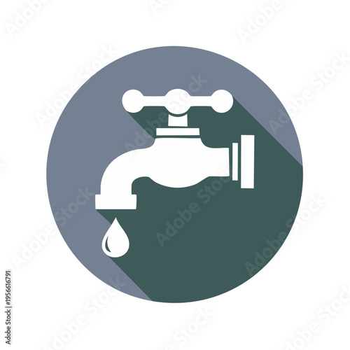 White water faucet with falling water drop and shadow in a dark circle