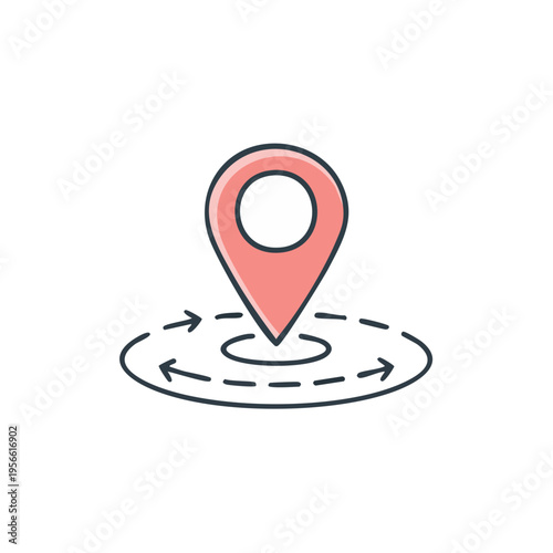 Location marker with circular directional arrows and dotted path concept