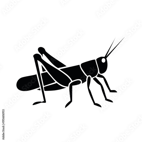 Black silhouette of a grasshopper with long antennae and powerful hind legs