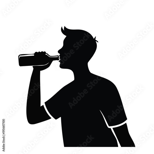 Silhouette of a Person Drinking From a Bottle