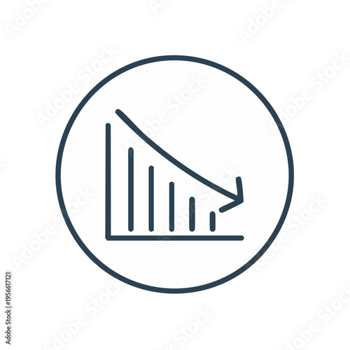 Line chart showing a downward trend with an arrow, inside a circle