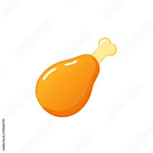 Crispy golden chicken leg icon with a bone and cartoon style illustration