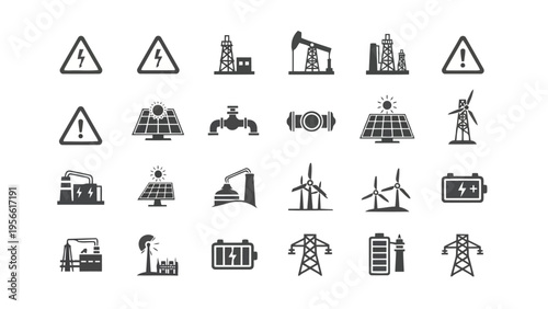 Diverse collection of icons representing various industrial and safety equipment symbols Vector