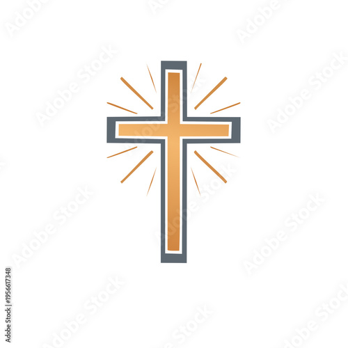 Stylized Christian Cross with Radiant Light Rays Simple Graphic Design
