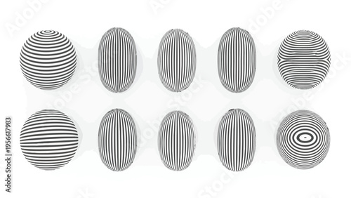 A collection of distinct geometric patterns featuring concentric circles and curved lines Vector