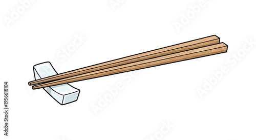 A cartoon depiction of a pair of chopsticks resting on a chopstick rest showcasing a flat silhouette high quality professional detailed