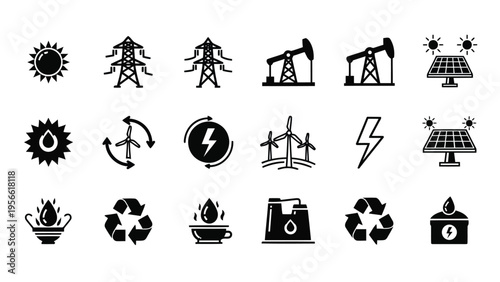 Collection of icons representing sustainability, recycling, and environmental awareness Vector