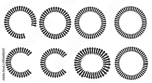 Arrangement of circular train tracks in varying degrees of completion