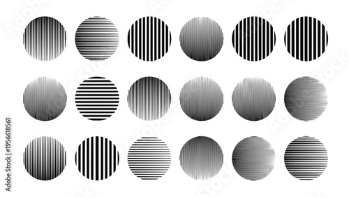 Abstract geometric patterns composed of circles and lines on a monochrome background Vector