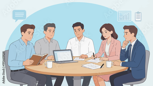 Business meeting with five people