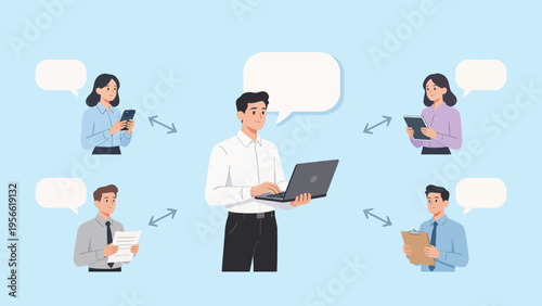 Office workers collaborating with devices