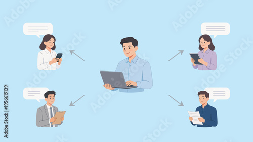 Illustration of people communicating with devices