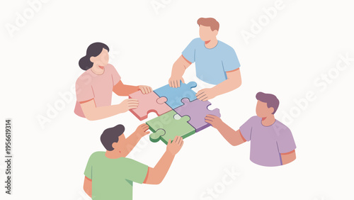 People assembling puzzle pieces