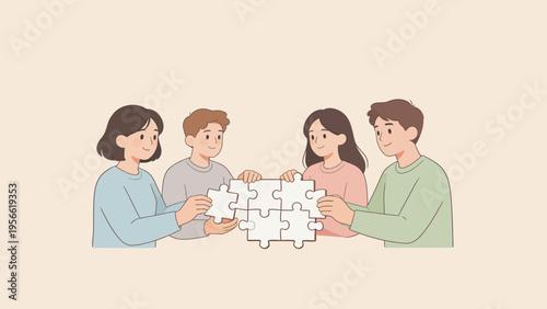 Four people assembling a puzzle