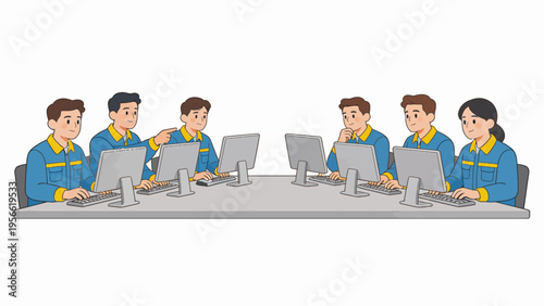 Group of workers at computers