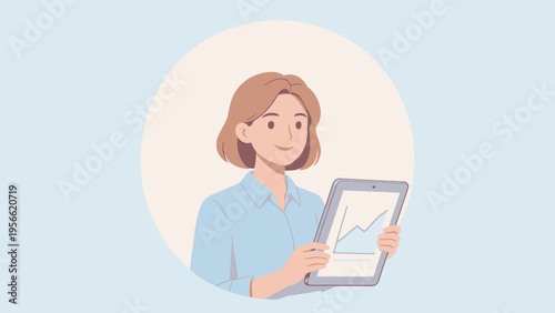 Woman holding tablet with graph