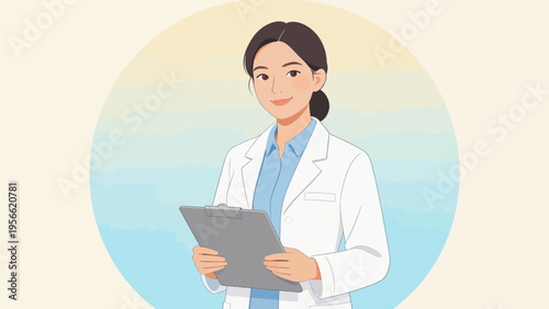 Illustration of a female doctor with clipboard
