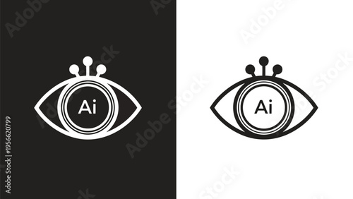 Elegant stylized eyes with ai symbol integration in monochrome design Vector