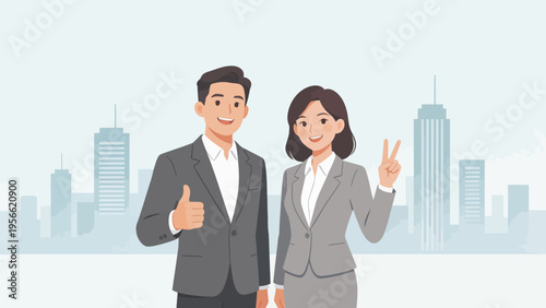 Business people in suits with city background