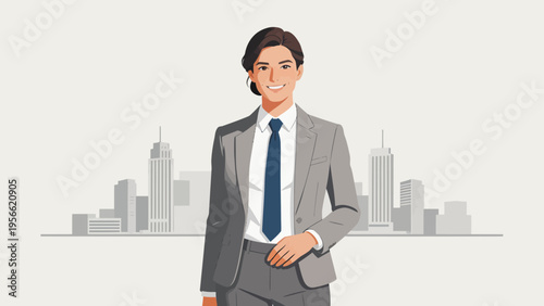 Businessman in suit with cityscape