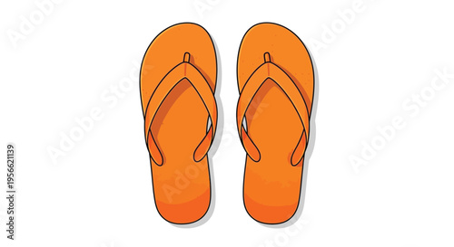 A pair of orange flip flops displayed from a top down perspective