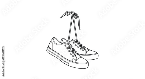 A pair of hanging sneakers depicted as a simple line drawing