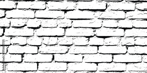 Grunge white brick wall texture with high contrast black shadows for architectural background or industrial loft interior design