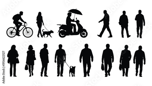 Diverse group of pedestrians and cyclists navigating urban pathways together Vector