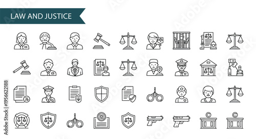 Law and justice themed icons judges scales police and legal tools