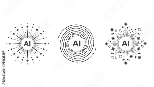 Three distinct geometric patterns featuring radial symmetry and interconnected circular designs Vector