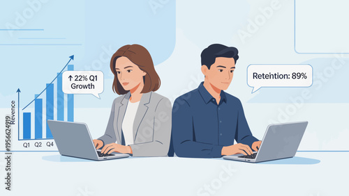 Business professionals working with data