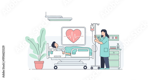 Healthcare worker attending patient in modern hospital room