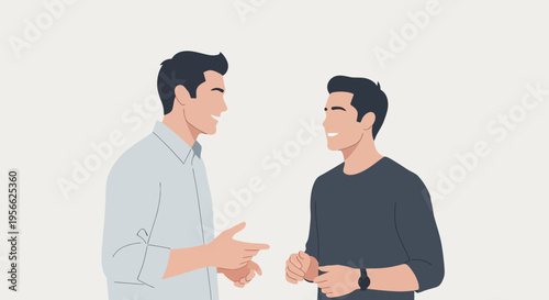 Minimalist conversation between two men in casual attire