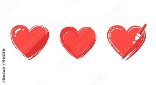 Creative heart designs: brushstroke art in three styles