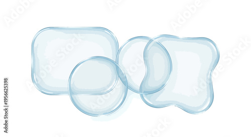 Abstract transparent glass shapes on white background