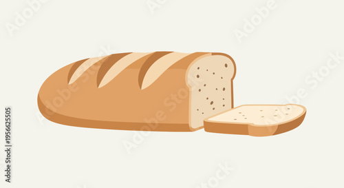 Freshly baked bread with slices on neutral background